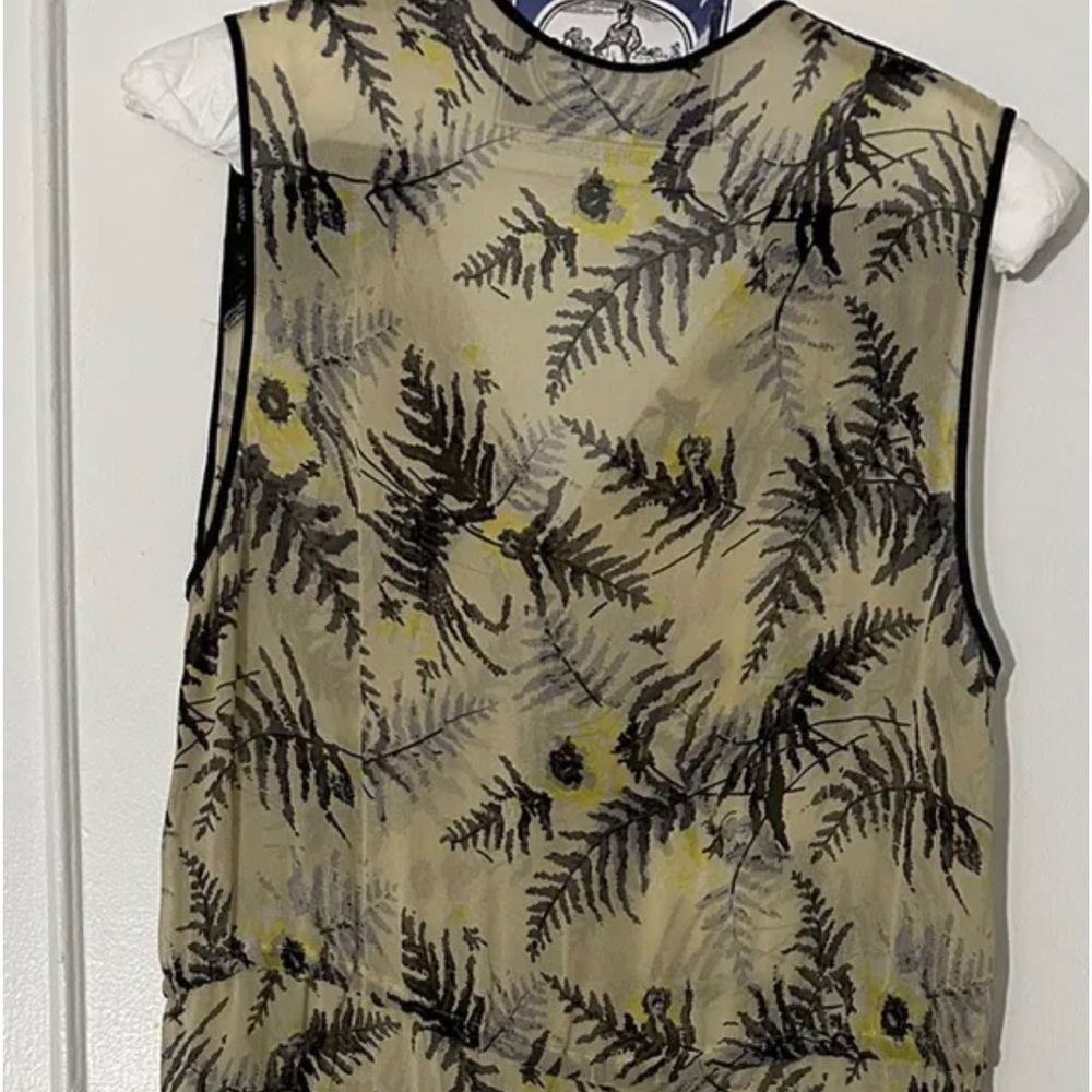 Anthropologie Lil Tassel Fronds Silk Dress US 6 Yellow Black Sheer Belted - Picture 3 of 8